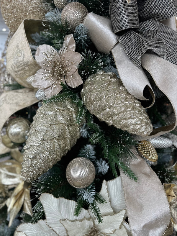 2024 PRE-ORDER: CHAMPAGNE GLITTER PINECONE 23CM POLYFOAM HANGING ORNAMENT-Two Turtle Doves Australia