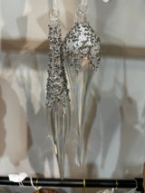 2024 PRE-ORDER: HEIRLOOM 30.5CMX4CM GLASS SILVER ICED & CLEAR CRYSTAL LONG ICICLE - HICXM066-Two Turtle Doves Australia