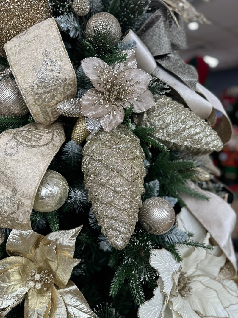 2024 PRE-ORDER: CHAMPAGNE GLITTER PINECONE 28CM POLYFOAM HANGING ORNAMENT-Two Turtle Doves Australia