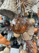 2024 PRE-ORDER: 2 ASSORTED, BOTH 10CM, BRONZE/COPPER GLASS BAUBLES-Two Turtle Doves Australia