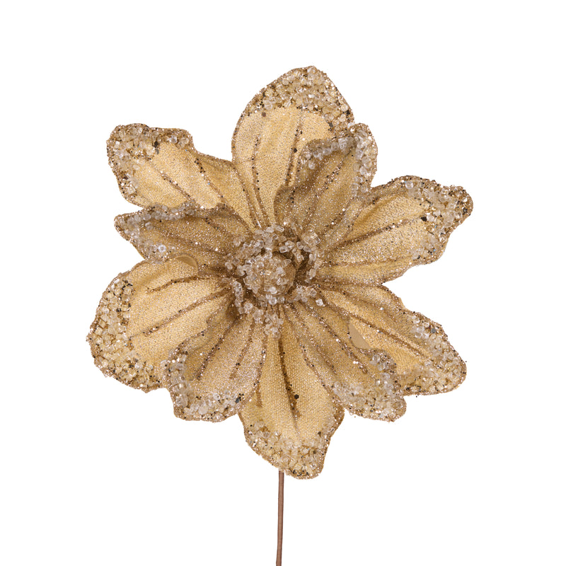 2024 PRE-ORDER: GOLD BEADED MAGNOLIA FLOWER 22CM - HIDCJ003-Two Turtle Doves Australia