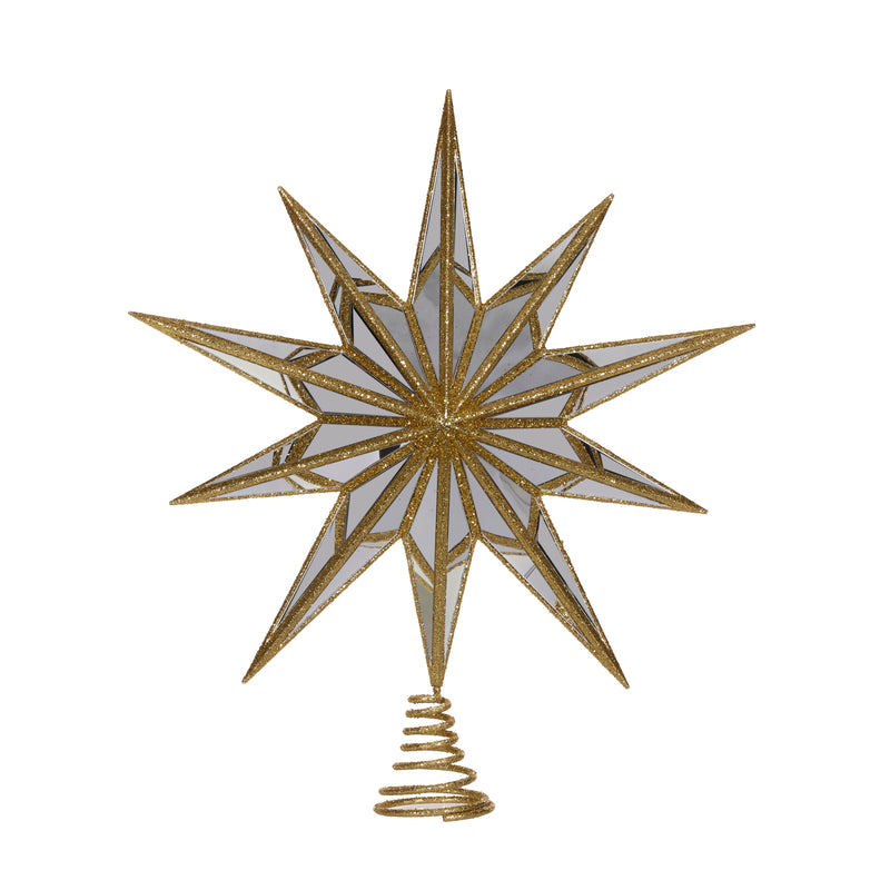 2024 PRE-ORDER: XL 10 POINT MIRRORED TREE TOPPER STAR GOLD 37x9x43CM - HIDXM095-Two Turtle Doves Australia