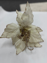 30CM VELVET CREAM POINSETTIA WITH GLITTER TRIM - CTCXX2855-Two Turtle Doves Australia