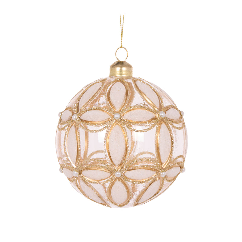 2024 PRE-ORDER: GOLD EMBOSSED GLASS FLEUR 10CM BAUBLE-Two Turtle Doves Australia