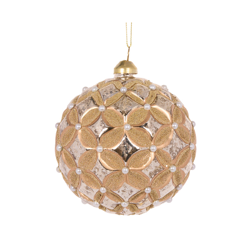 2024 PRE-ORDER: GOLD QUILTED PEARL BAUBLE GLASS 10CM BAUBLE - HIDC1025-Two Turtle Doves Australia