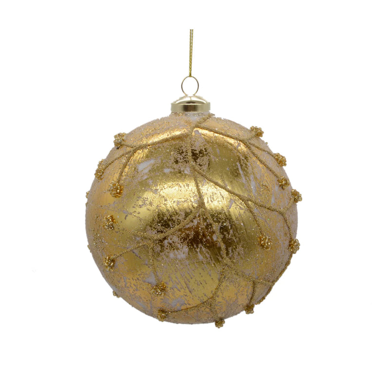 FROSTED GOLD FOLIAGE BAUBLE - DCI043-Two Turtle Doves Australia