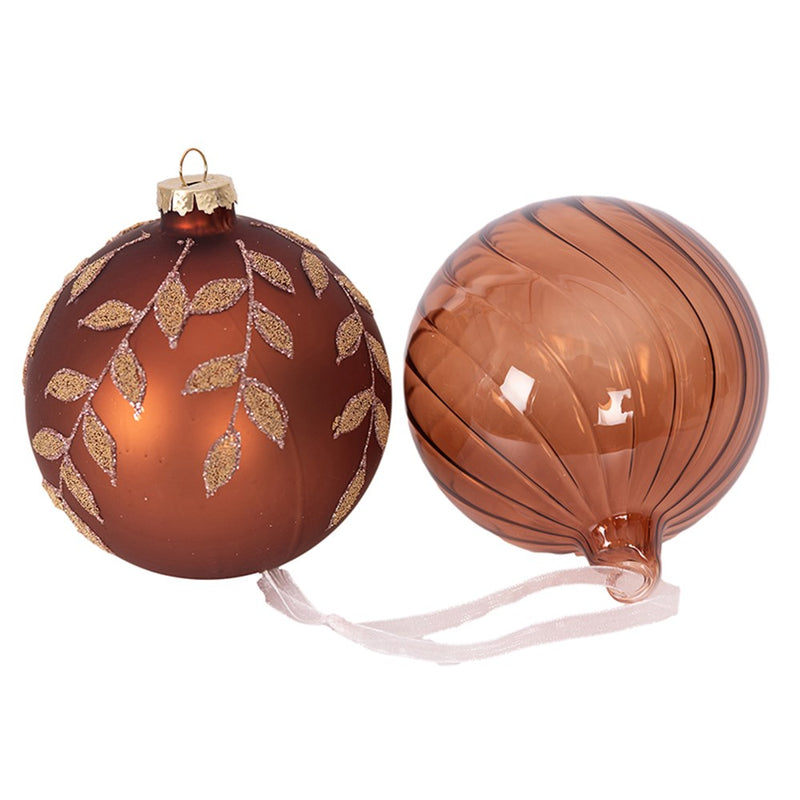 2024 PRE-ORDER: 2 ASSORTED, BOTH 10CM, BRONZE/COPPER GLASS BAUBLES-Two Turtle Doves Australia