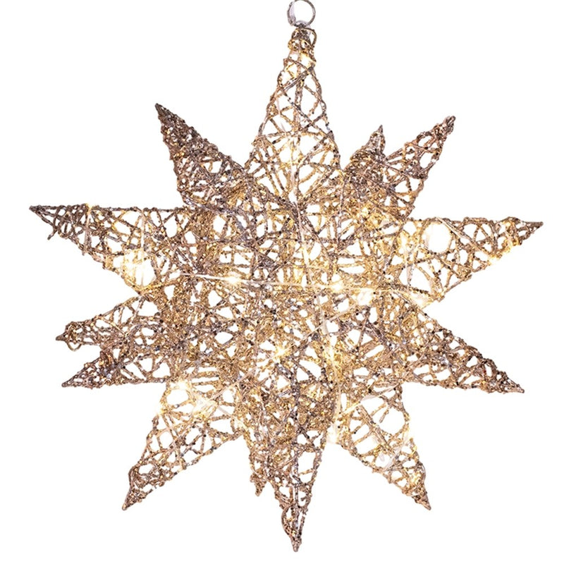 2024 PRE-ORDER: 50CM WIRE & GLITTER CELESTIAL STAR WITH LIGHTS, B/O 3xAA BATTERIES-Two Turtle Doves Australia