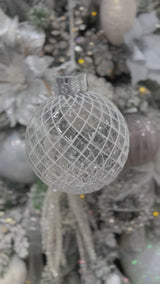 SET OF 2 ASSORTED PLASTIC BAUBLES, CLEAR WITH WHITE GLITTER DETAIL 12CM - OX368718