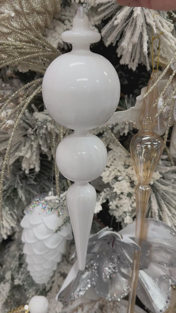 LARGE 31CMX8CM WHITE GLACIAL GLASS FINIAL - CTCXX12407